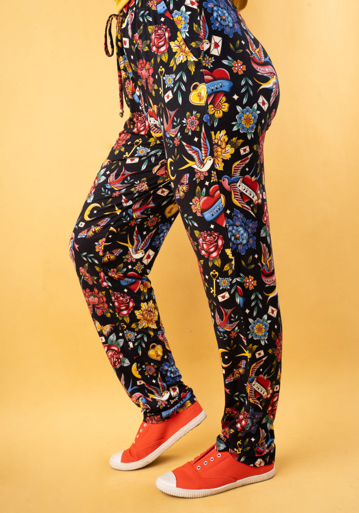Taylen Tattoo Print Viscose Harem Pants