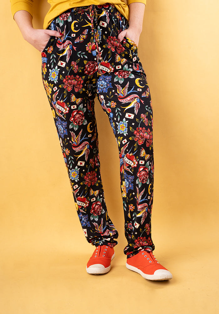 Taylen Tattoo Print Viscose Harem Pants