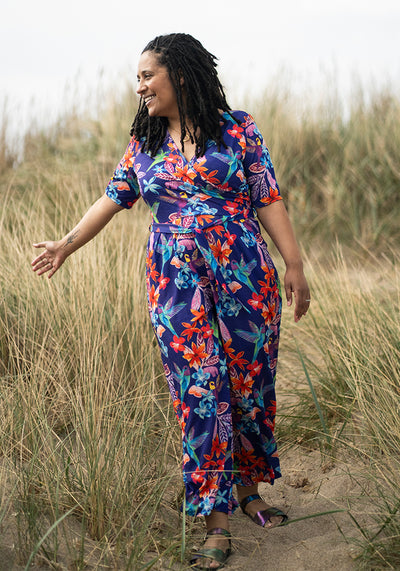Teagan-Rae Hummingbird Floral Print Culotte Leg Jumpsuit