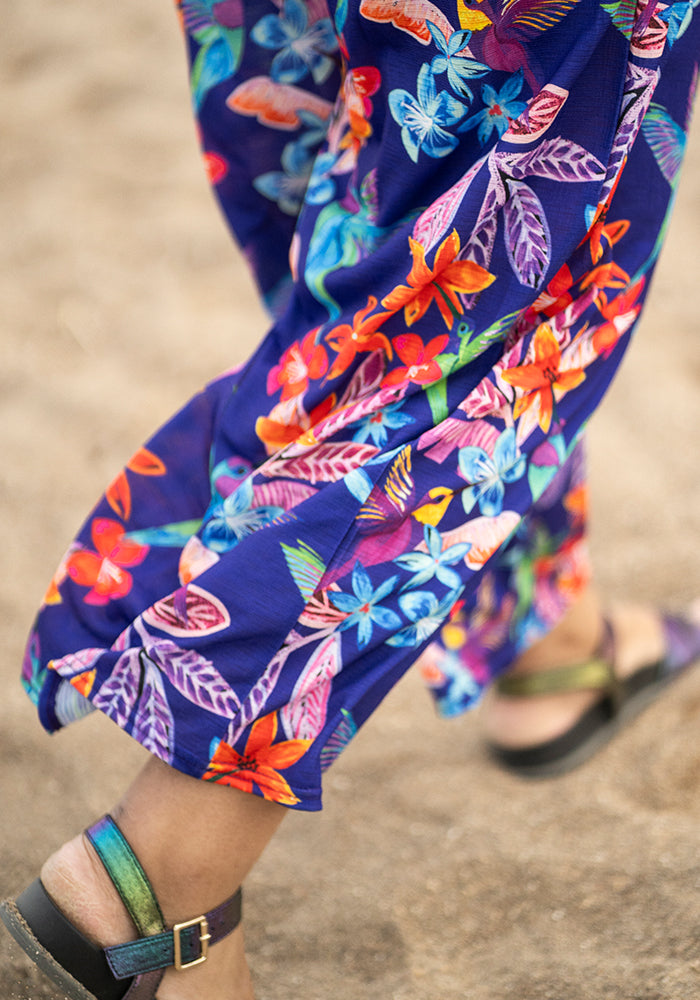 Teagan-Rae Hummingbird Floral Print Culotte Leg Jumpsuit