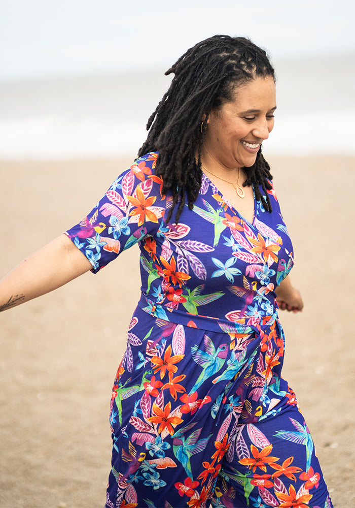 Seventh angle of Teagan-Rae Hummingbird Floral Print Culotte Leg Jumpsuit
