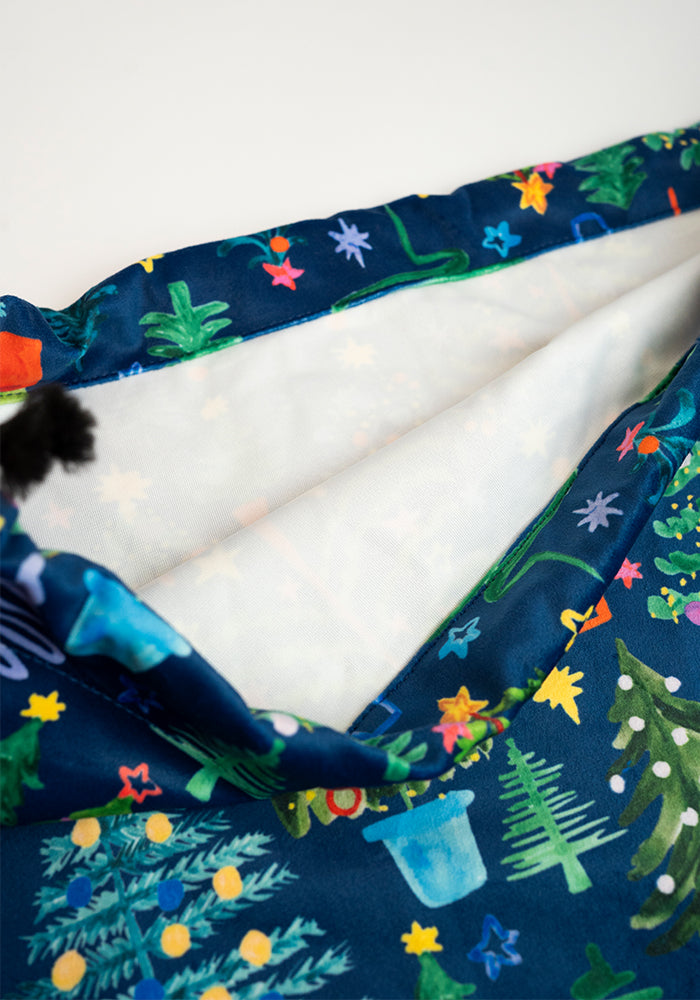 Teal Blue Christmas Trees Print Present Sack