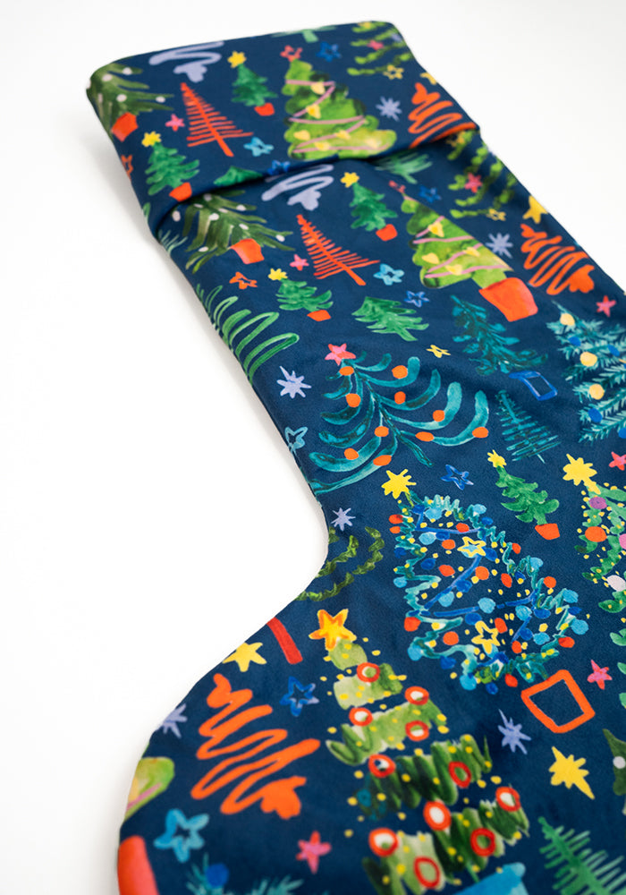 Teal Blue Christmas Trees Print Stocking