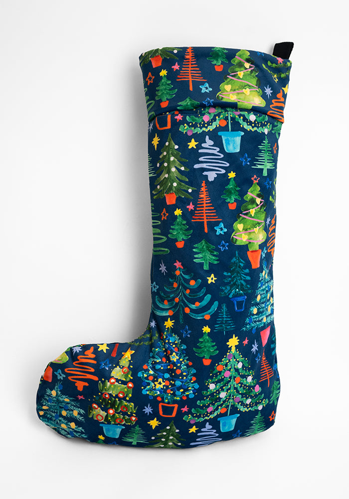 Teal Blue Christmas Trees Print Stocking
