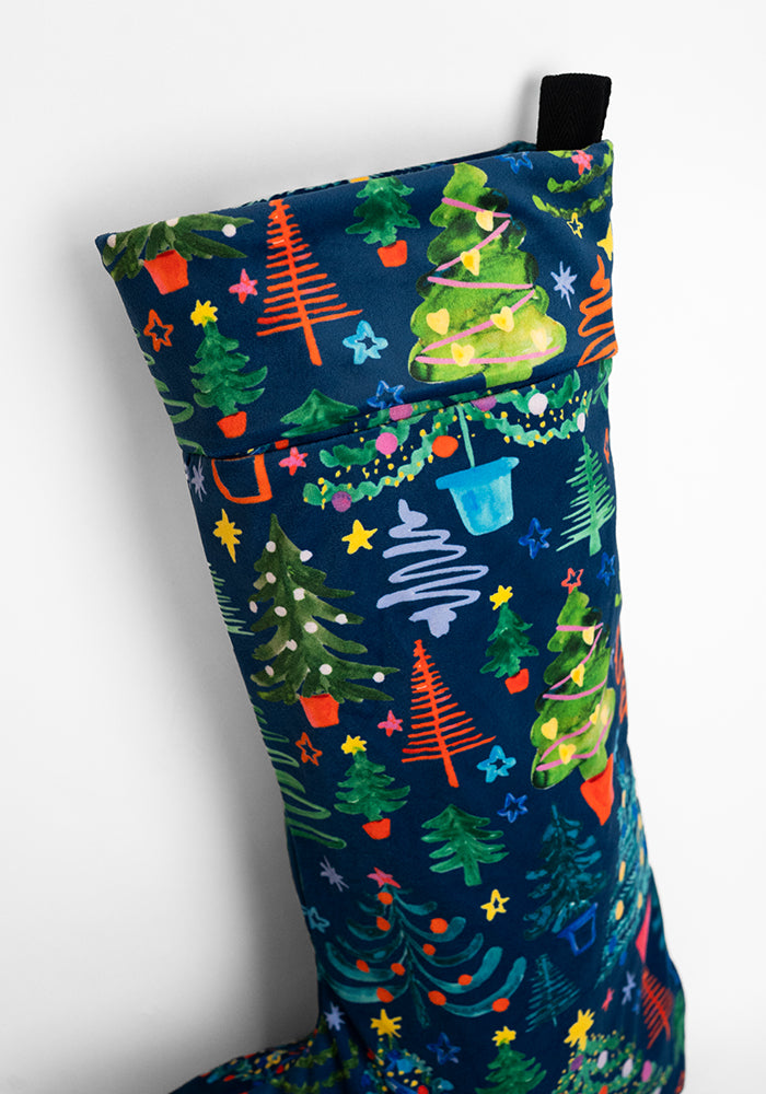 Teal Blue Christmas Trees Print Stocking