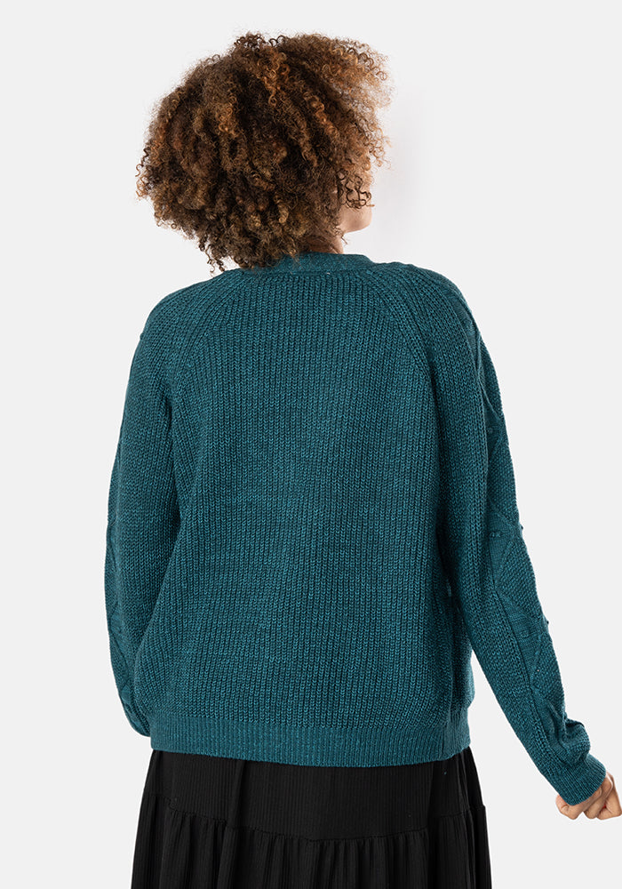 Teal Cable Sleeve Cardigan
