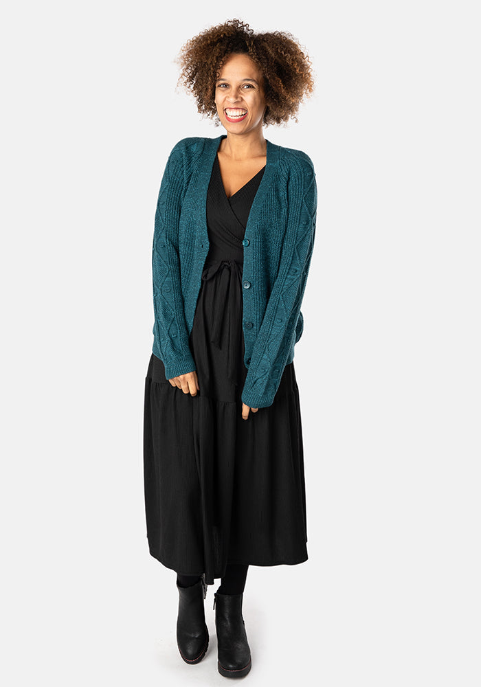 Teal Cable Sleeve Cardigan