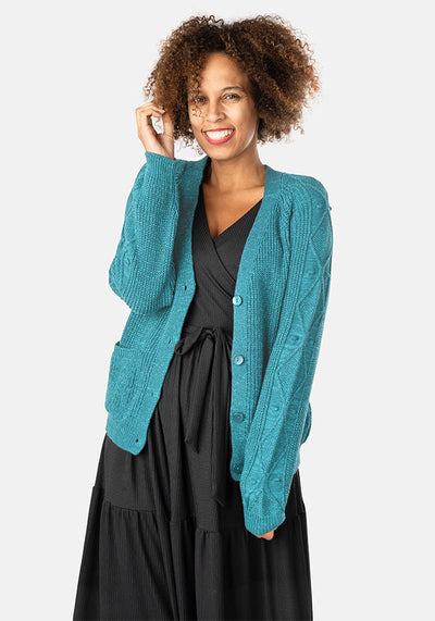 Light Teal Cable Sleeve Cardigan
