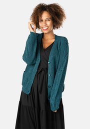 Teal Cable Sleeve Cardigan