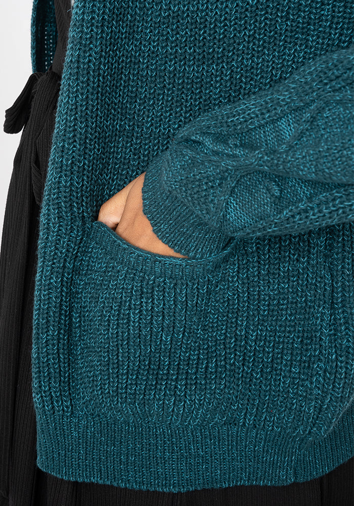 Teal Cable Sleeve Cardigan