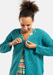 Teal Diagonal Pointelle Cardigan