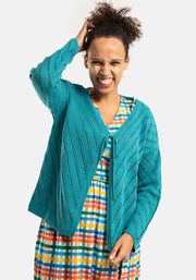 Teal Diagonal Pointelle Cardigan