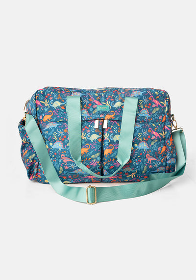 Teal Dinosaur Print Holdall