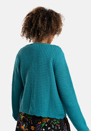 Teal Long Sleeve Scallop Cardigan