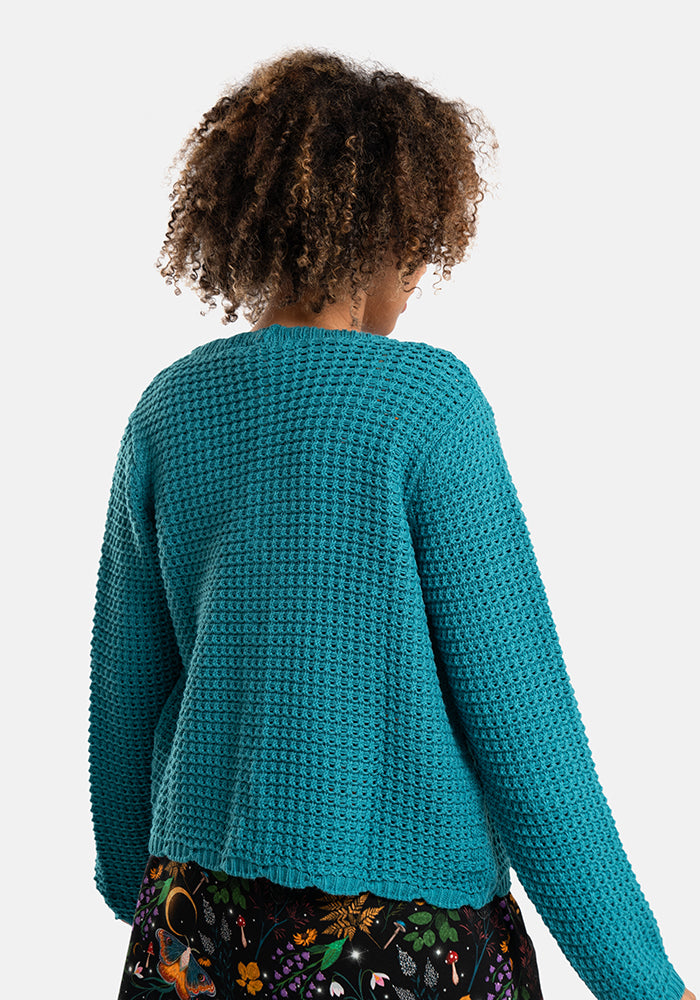 Teal Long Sleeve Scallop Cardigan