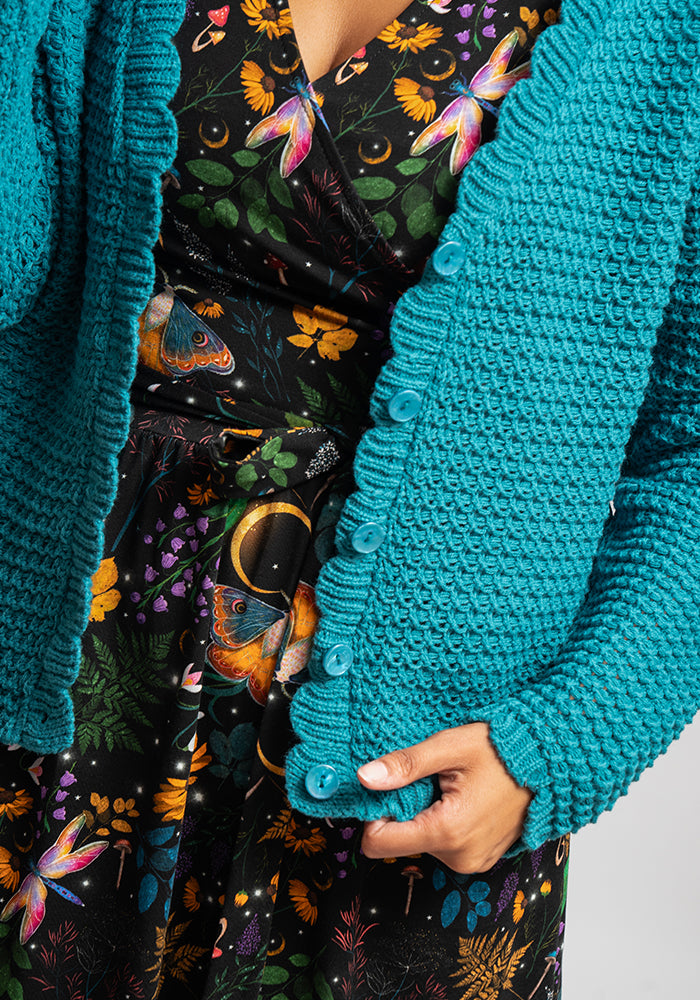 Teal Long Sleeve Scallop Cardigan
