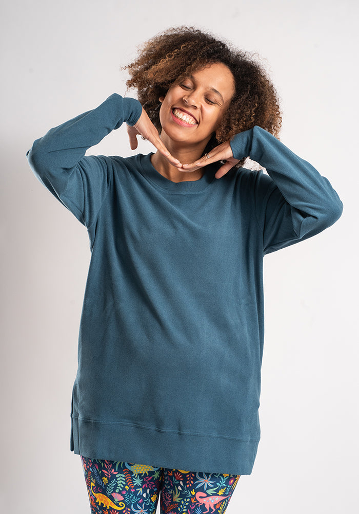 Third angle of Teal Longline Popsy Sweatshirt