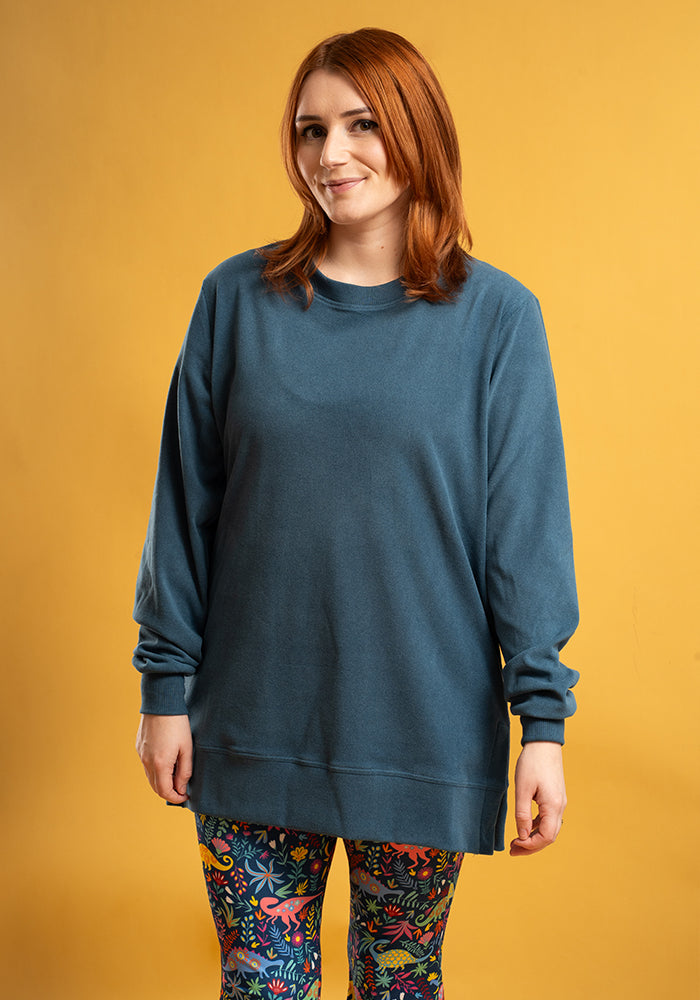 Seventh angle of Teal Longline Popsy Sweatshirt