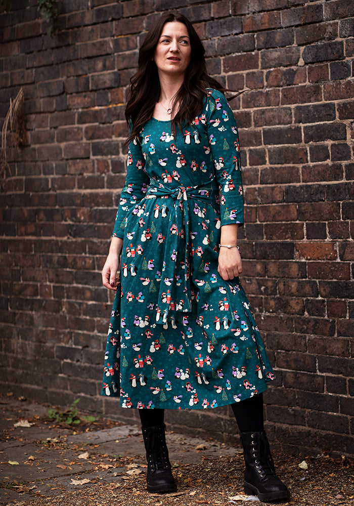 Snowball Penguin Print Cotton Midi Dress