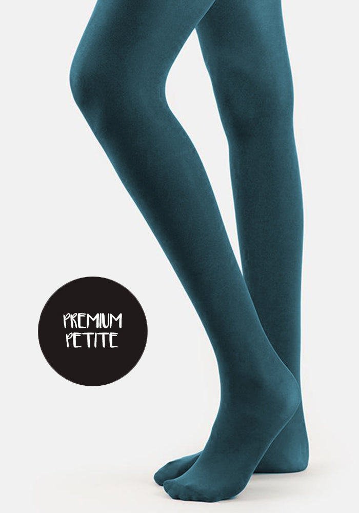 Front view of Petite 50 Denier Premium Tights (Teal), enjoy a comfortable petite fit with our jewel Teal 50 Denier tights.