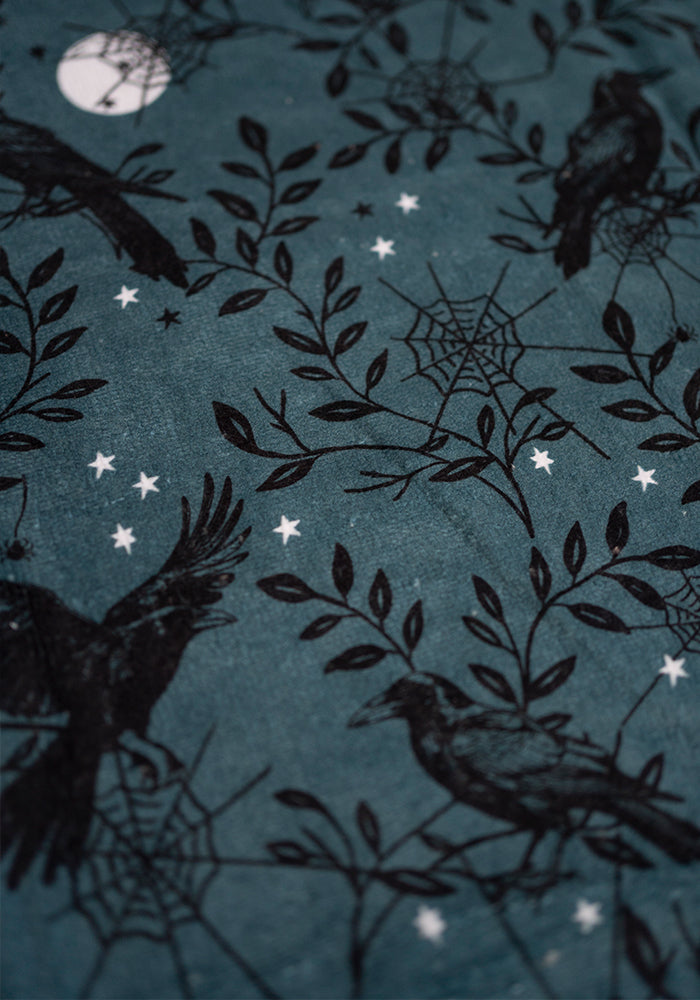 Teal Raven Print Hand Towel