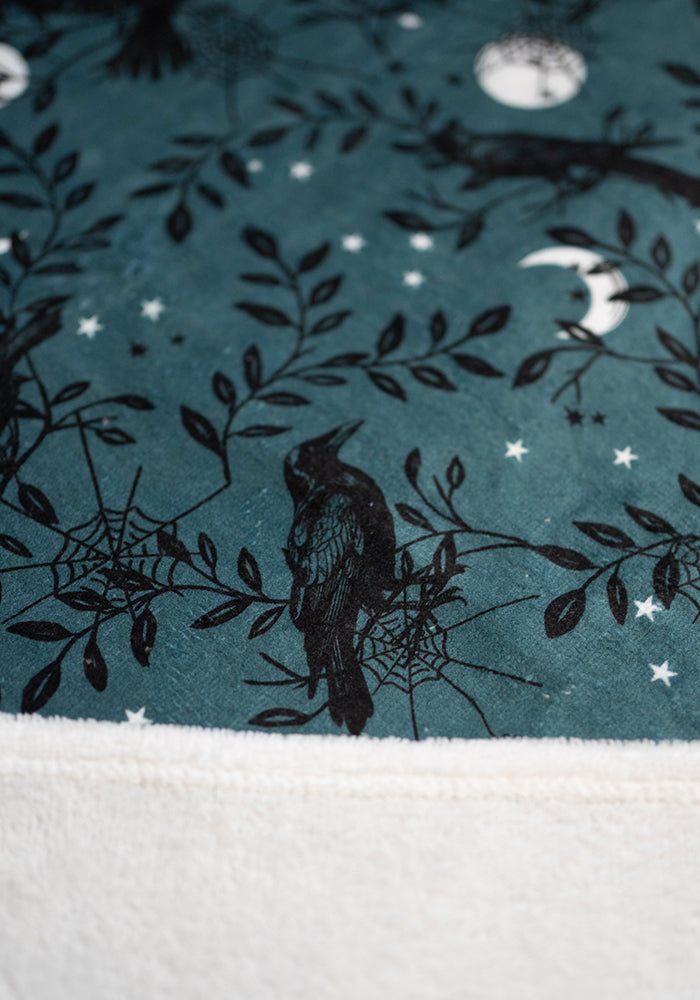 Teal Raven Print Hand Towel