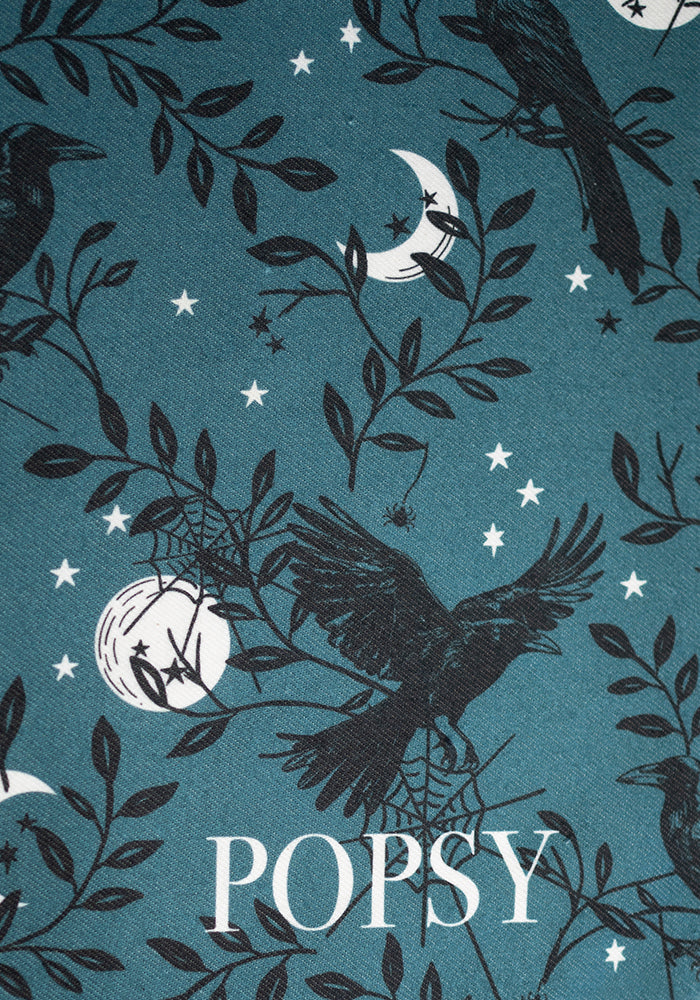 Teal Ravens Print Tea Towel
