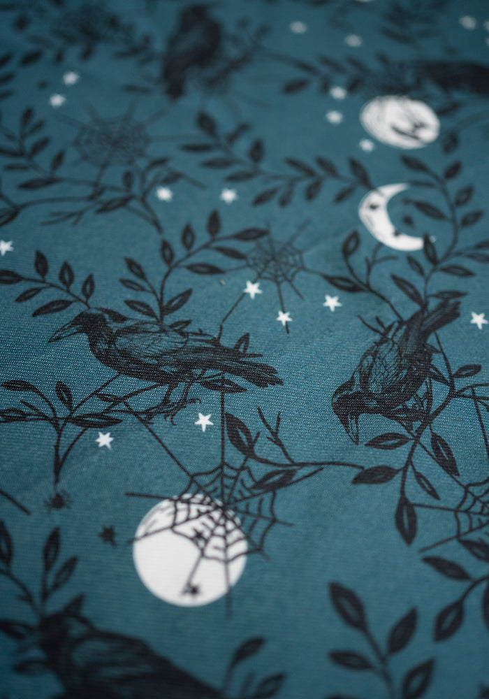 Teal Ravens Print Tea Towel