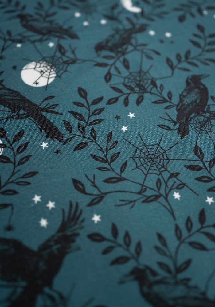 Teal Ravens Print Tea Towel