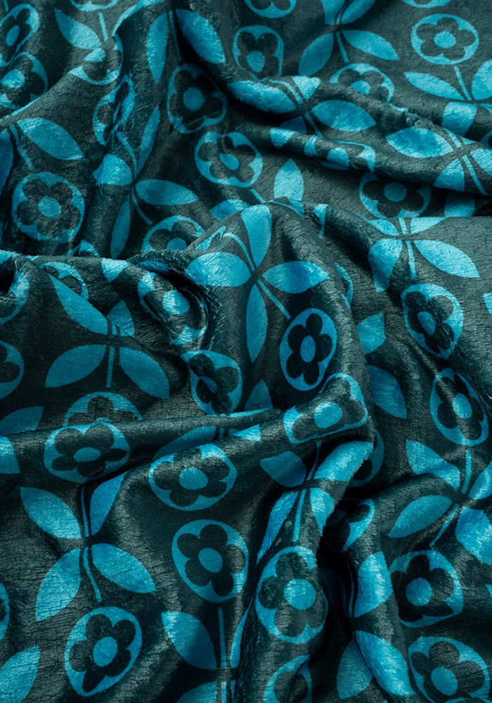 Seventh angle of Teal Retro Flower Print Pop-under Plush Blanket