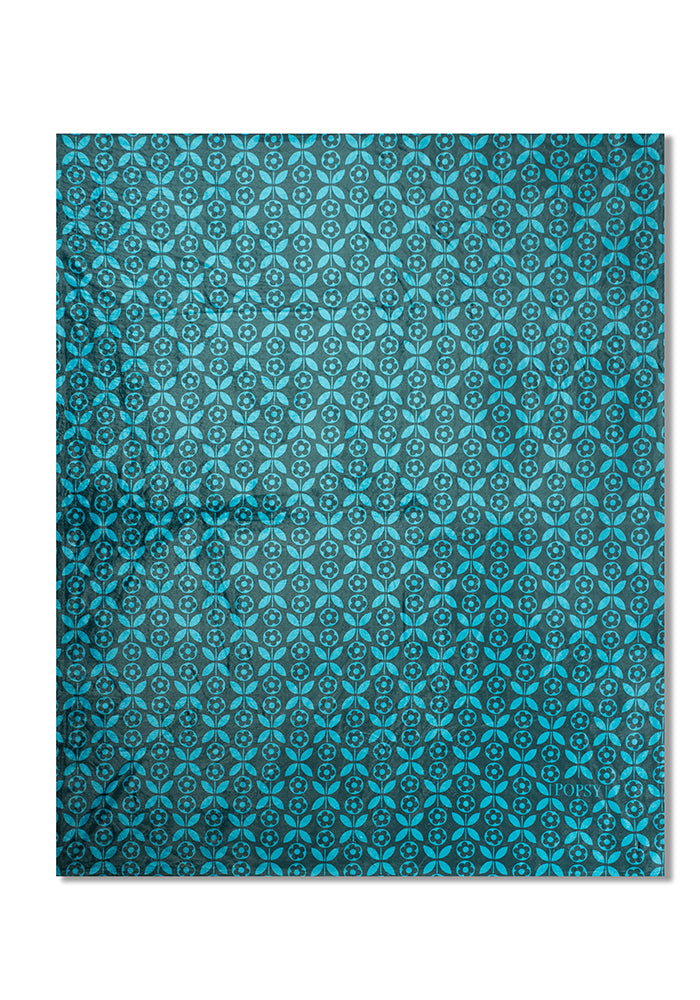 Fifth angle of Teal Retro Flower Print Pop-under Plush Blanket