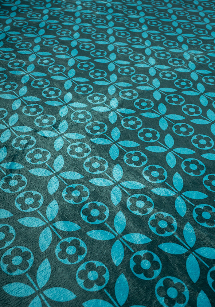 Fourth angle of Teal Retro Flower Print Pop-under Plush Blanket