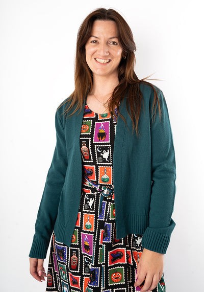 Teal Ribbed Cuff Knit Cardigan