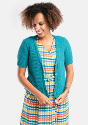 Teal Scallop Short Sleeve Cardigan