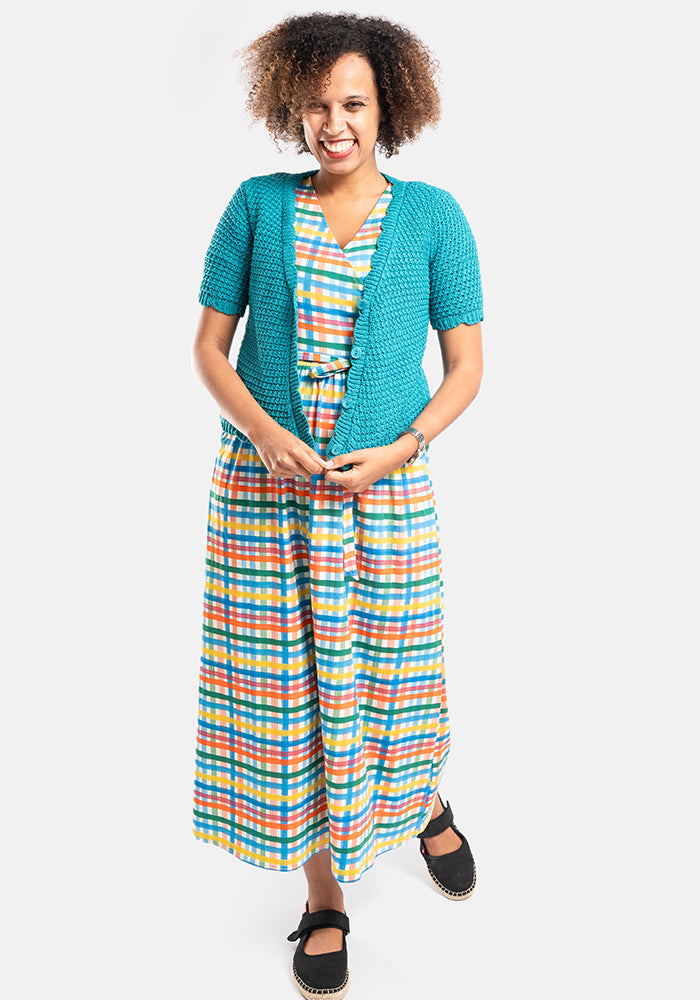 Teal Scallop Short Sleeve Cardigan