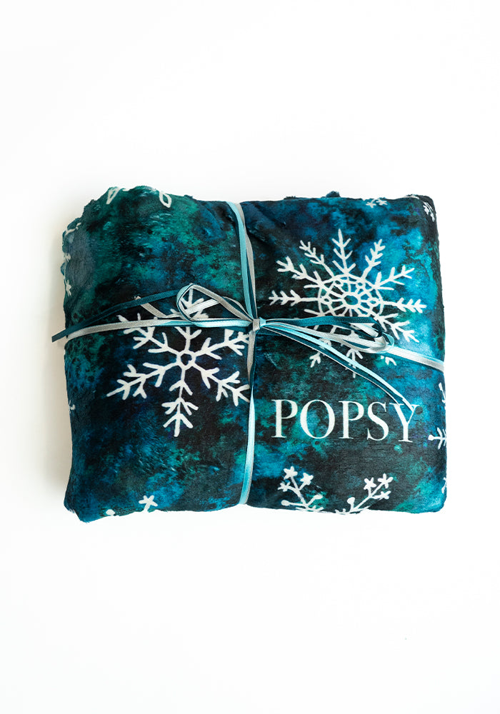 Teal Snowflake Print Plush Throw Blanket (Pop-Under)