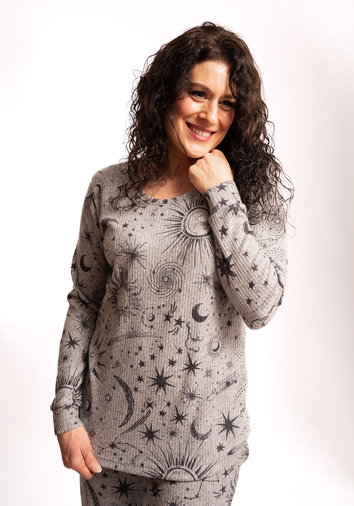 Fourth angle of Teri Moons Stars &amp; Sun Print Loungewear Set