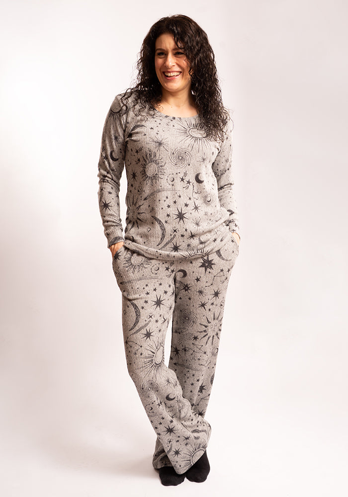 Front view of Teri Moons Stars &amp; Sun Print Loungewear Set