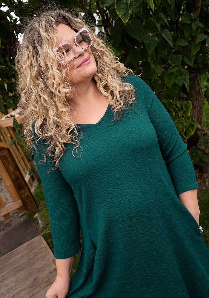 Tesni Bottle Green Trapeze Dress