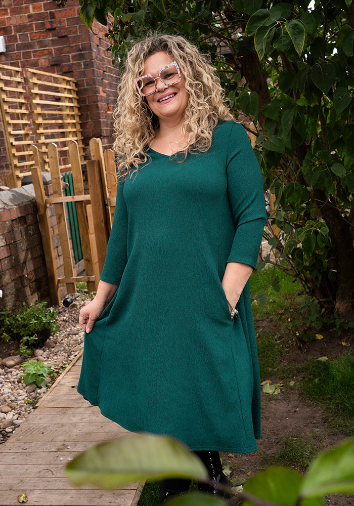Fourth angle of Tesni Bottle Green Trapeze Dress