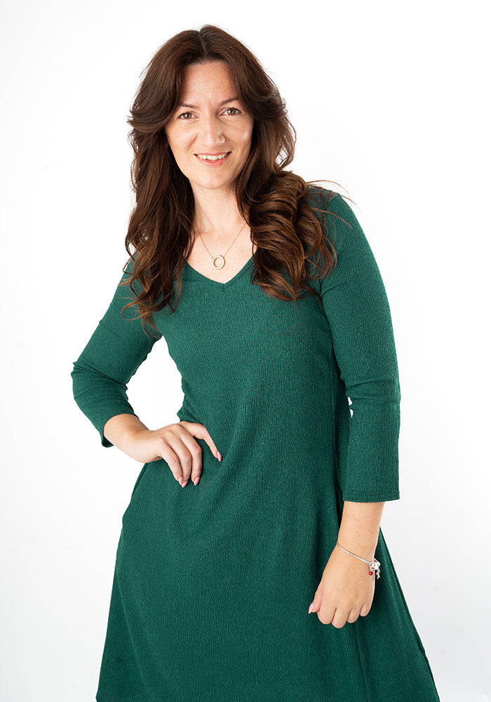 Seventh angle of Tesni Bottle Green Trapeze Dress