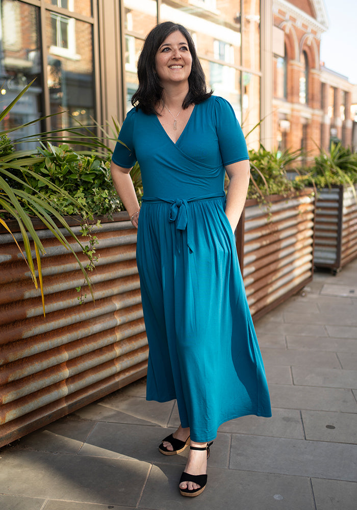 Front view of Tess Teal Viscose Midaxi Dress