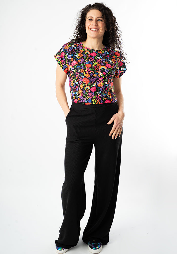 Fifth angle of Tess Garden Rainbow Print Extended Shoulder Top