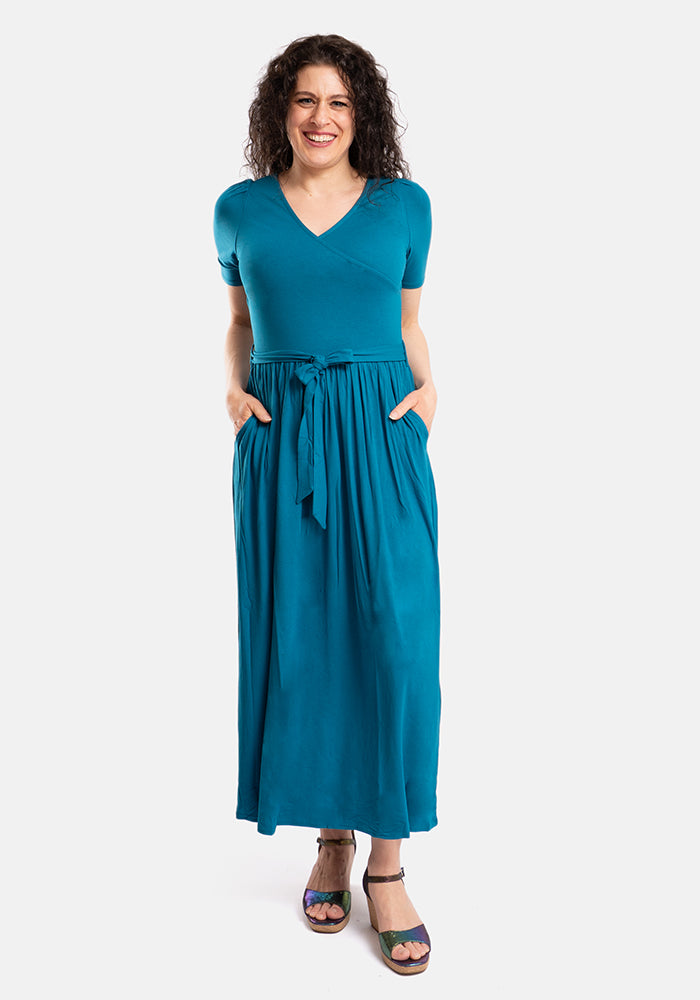 Second angle of Tess Teal Viscose Midaxi Dress