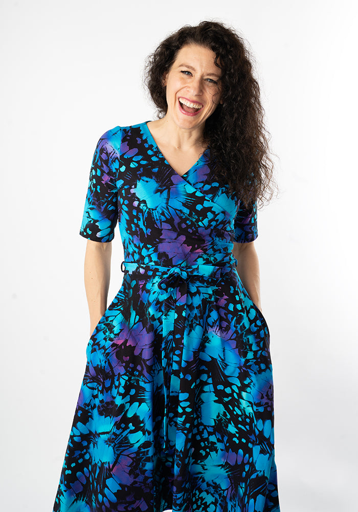 Third angle of Tessabelle Abstract Butterfly Wings Print Cotton Swing Dress