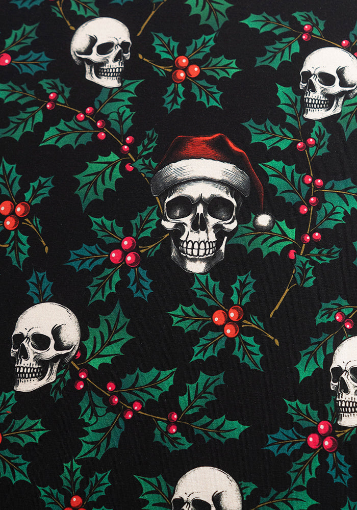 Holly &amp; Skulls Print Adults Cotton T-Shirt - Tessara