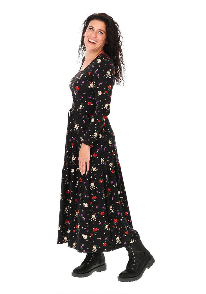 Thalassa Midnight Garden Skulls Print Foil Cotton Midaxi Dress