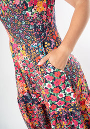 Theresa Patchwork Floral Print Tiered Hem Midaxi Dress