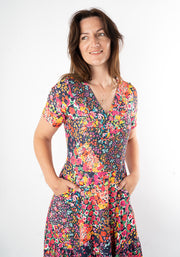 Theresa Patchwork Floral Print Tiered Hem Midaxi Dress