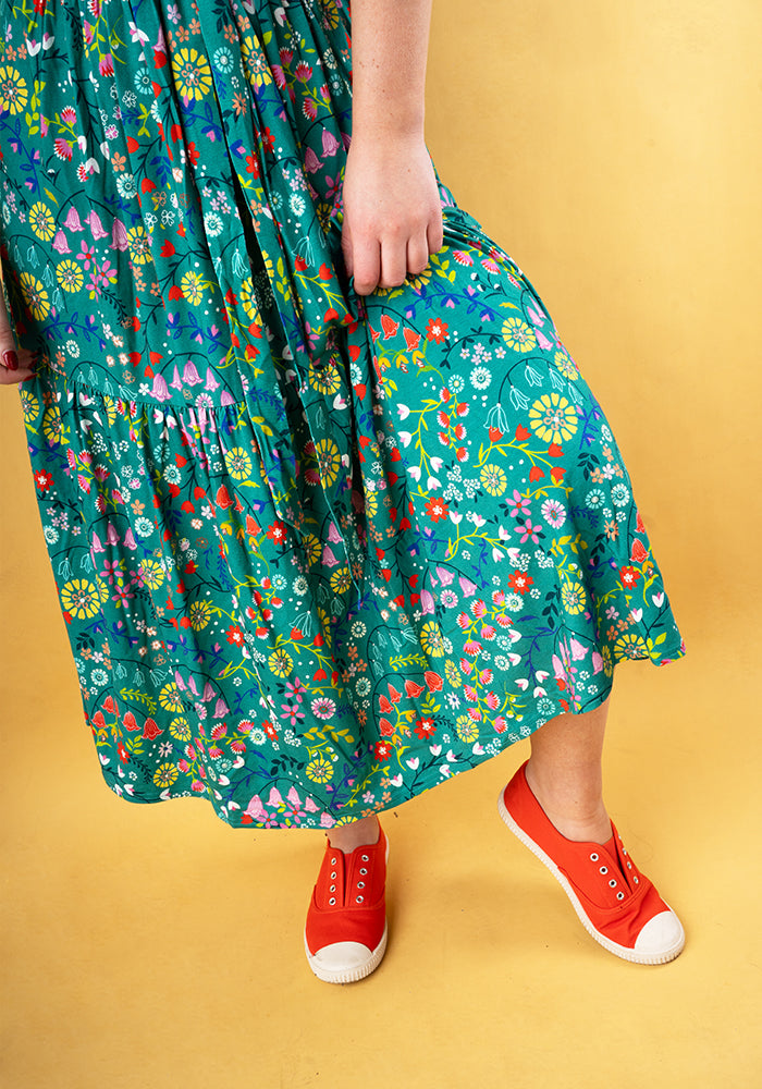 Thimbles Folk Floral Tiered Hem Viscose Midi Dress